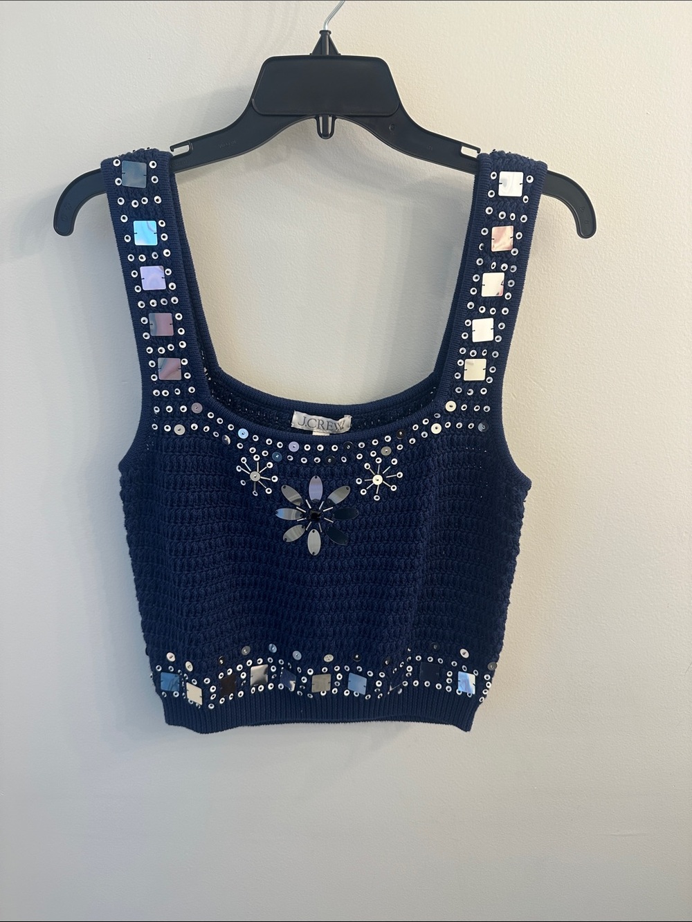 J. Crew Sweater Tank with Hand Embellished Mirrors in Navy NWT SZ M